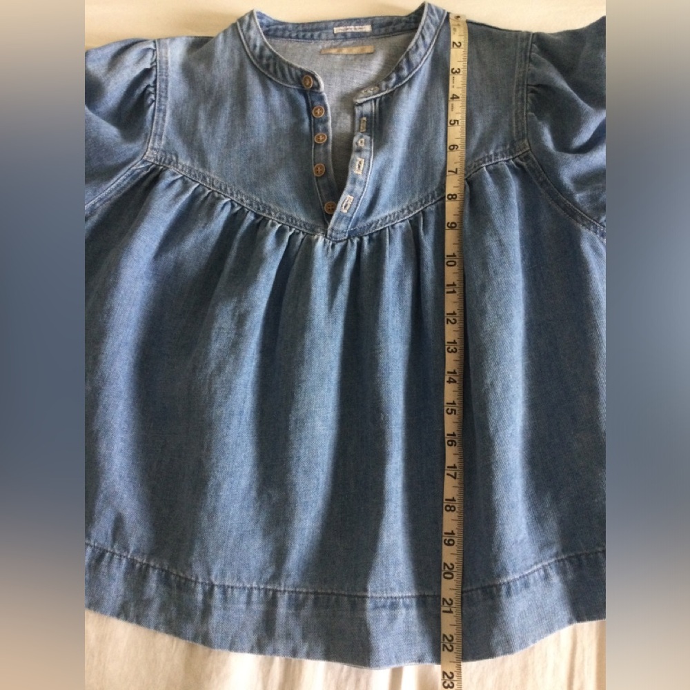 MOTHER Denim The Giggler Top Salt/Lime Blue Jean Button Babydoll S $255 - Picture 10 of 16
